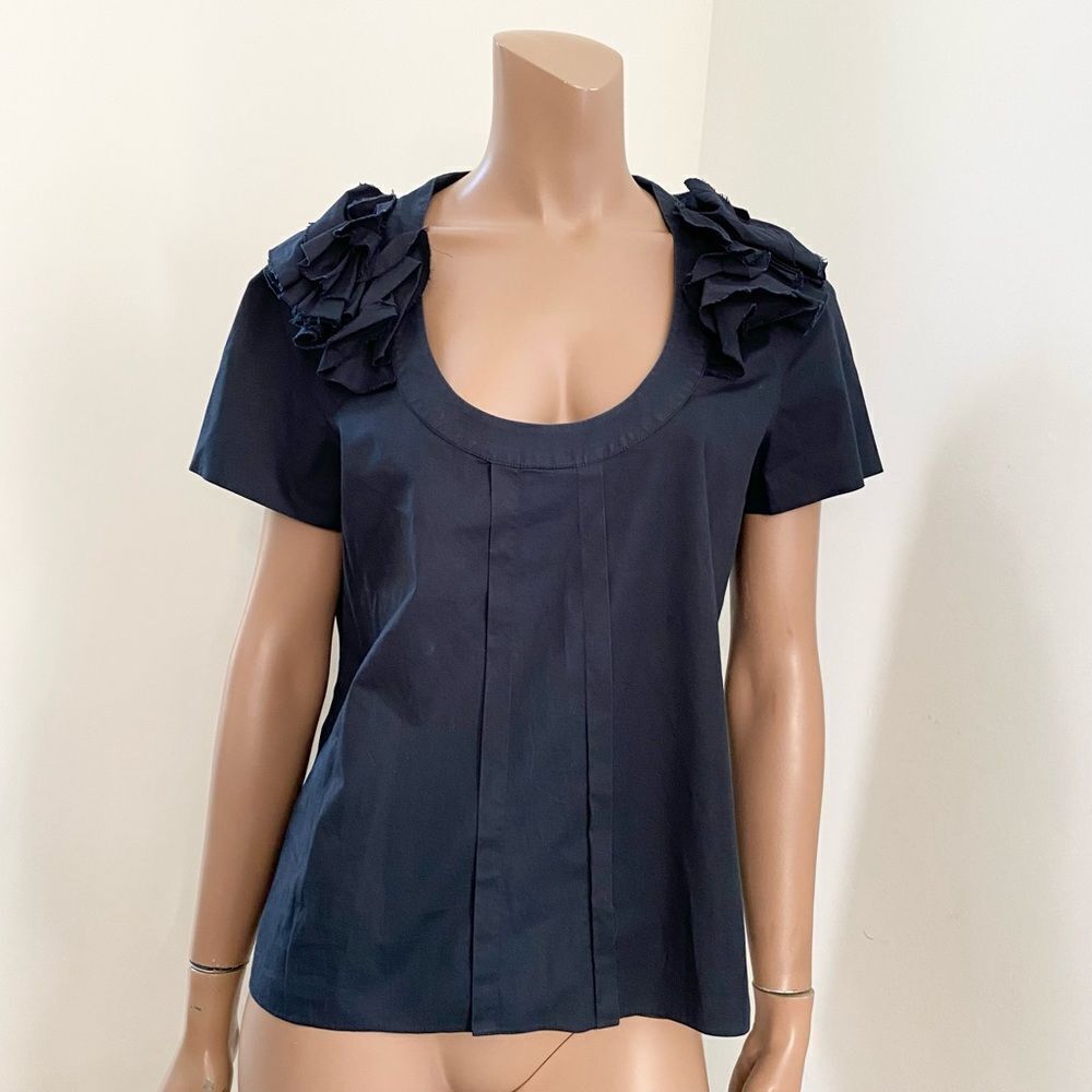 RED Valentino Navy Blue Ruffle Shoulder Top S